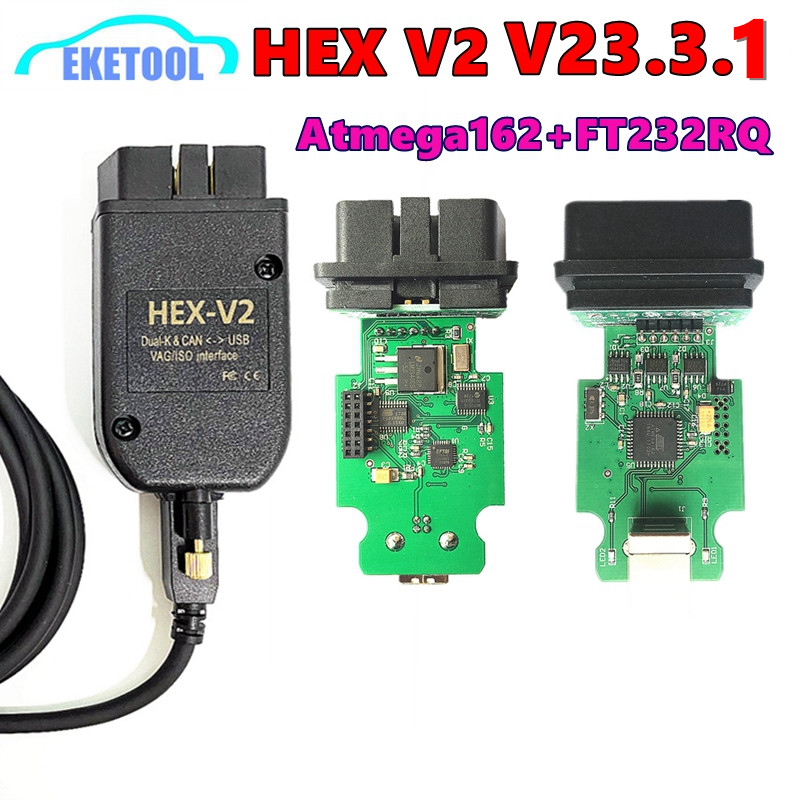 ใหม่ล่าสุด V24.5 VAG COM HEX V2 Atmega162 FT232RQ เครื่องมือวินิจฉัยรถยนต์หลายภาษา