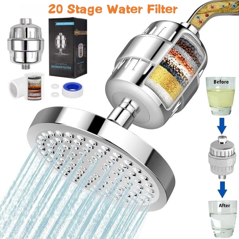 15-20 ฝักบัว Hard Water Purification FILTER เปิดใช้งานคาร์บอนอุปกรณ์ห้องน้ําลดผิวแห้งกร้านคลอรีนฝักบัวอะไหล่