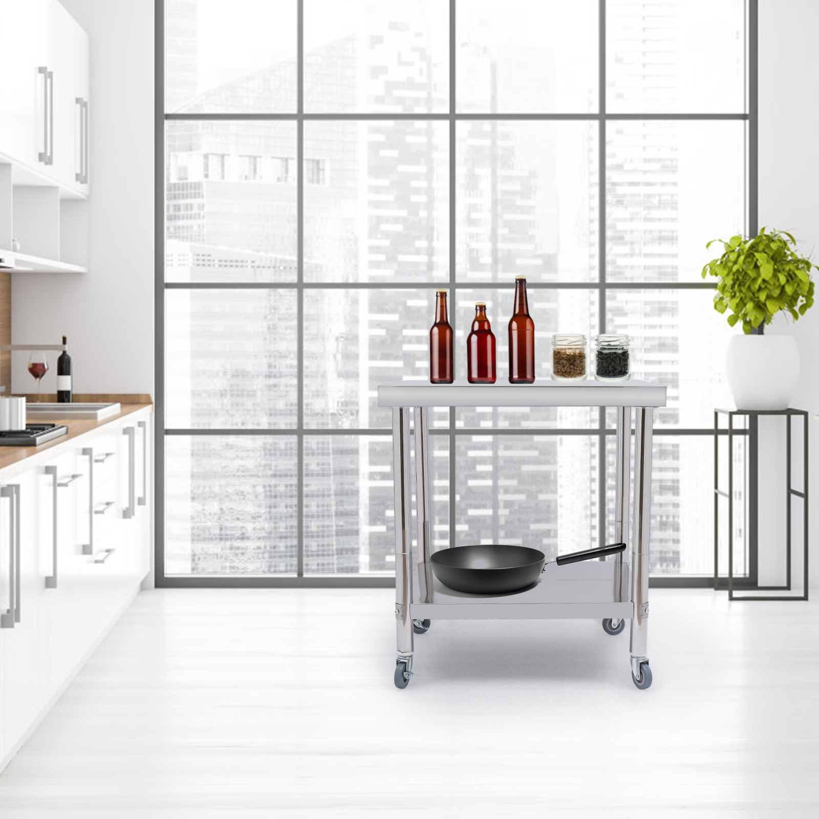 Table en acier inoxydable pour la préparation et le travail, table de travail commerciale robuste pour la préparation des aliments avec sous-shelf pour restaurant, maison et hôtel