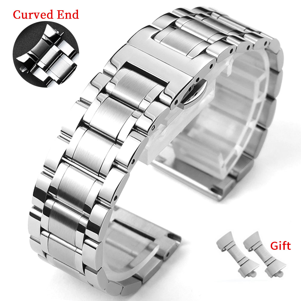 Bracelet de montre à extrémité incurvée en acier inoxydable, pour Bracelet Longines 14 16 18 19 20 21 22 23 24mm, boucle papillon en métal