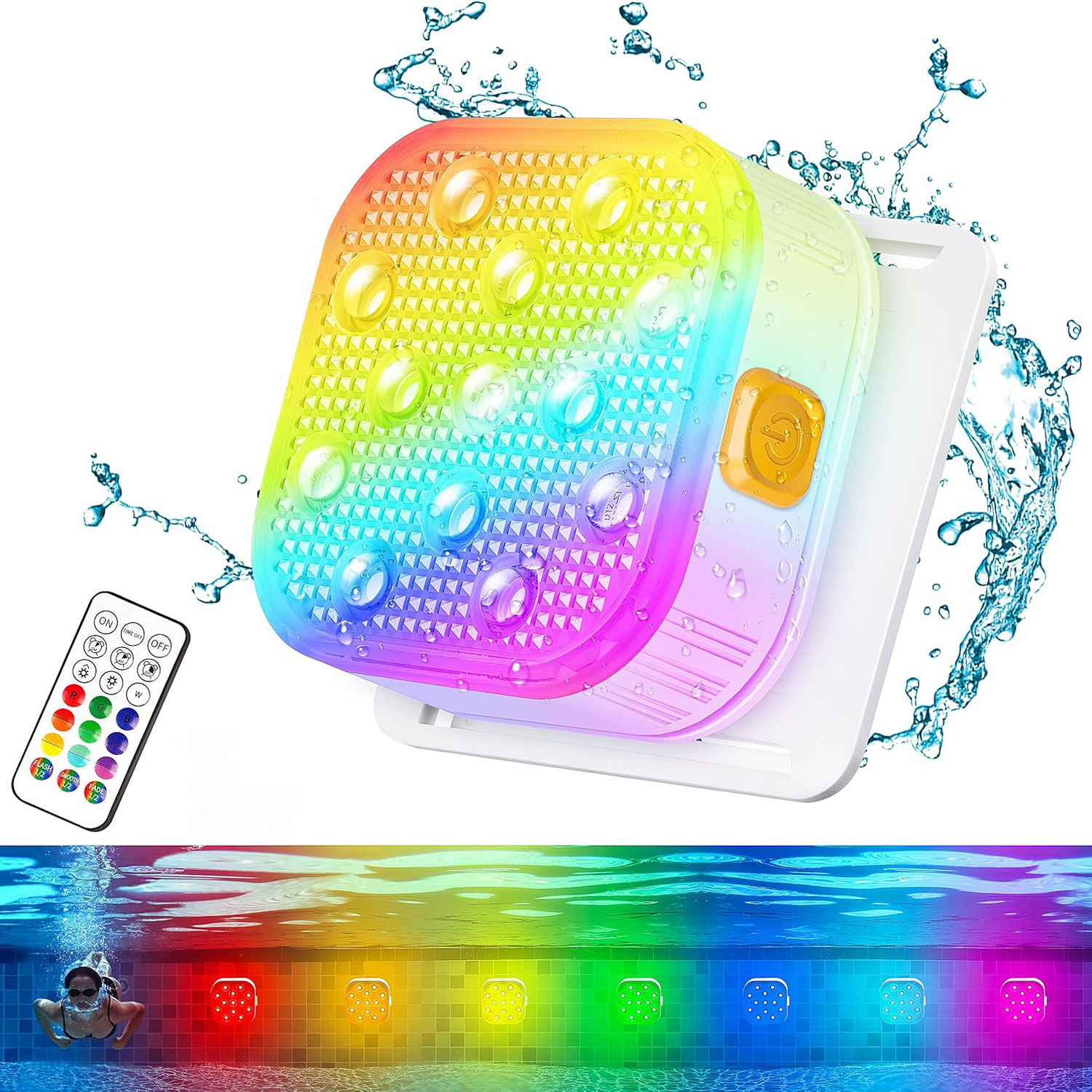 Lampu Kolam Renang, LED Dapat Diisi Ulang dengan Remote, Tahan Air IP68, Lampu Kolam Bak 16 Warna untuk Dekorasi Pesta Kolam Renang