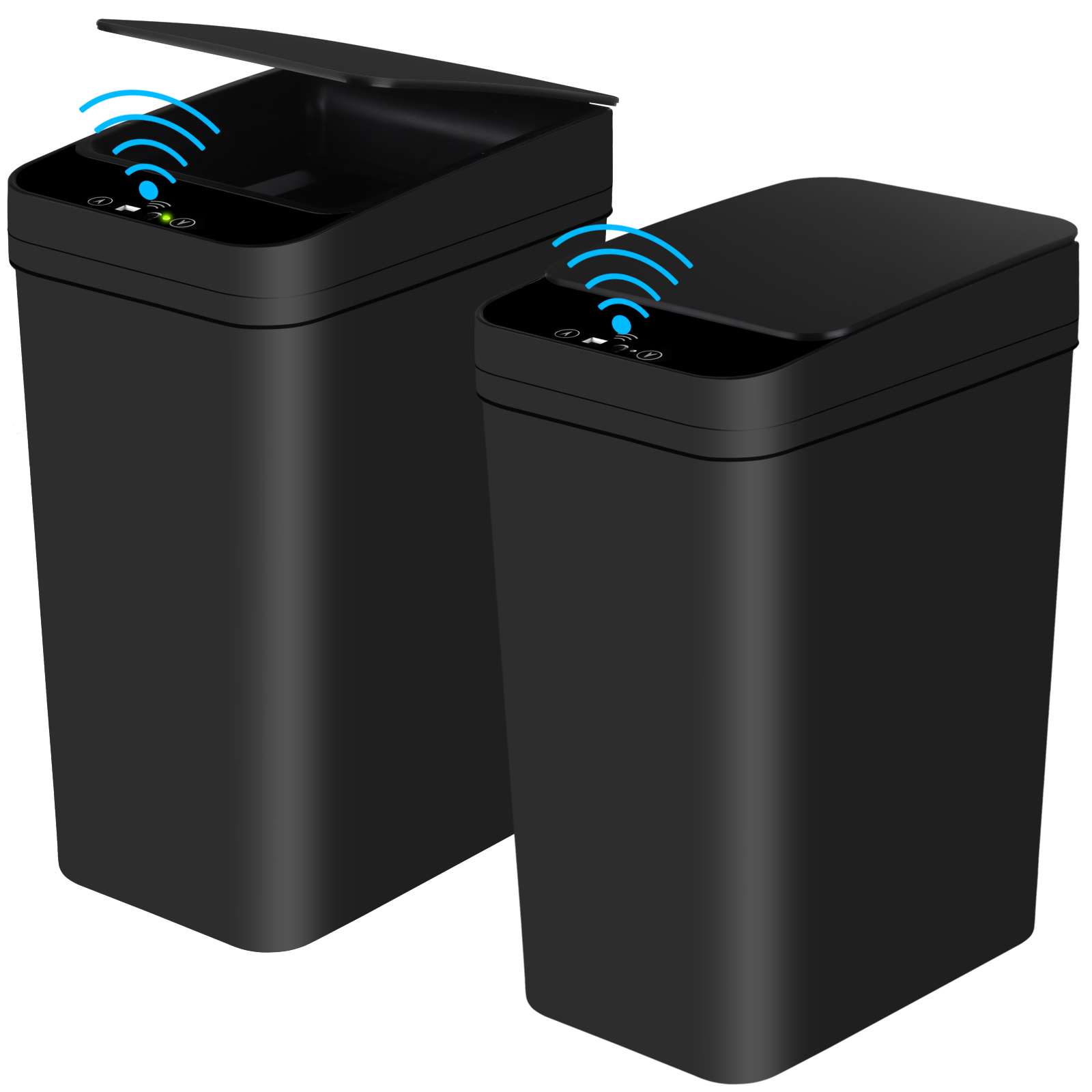 Paquete de 2 cubos de basura automáticos para baño de 12L, Sensor de movimiento sin contacto, tapa de cubo de basura delgada para dormitorio, sala de estar, oficina, color negro
