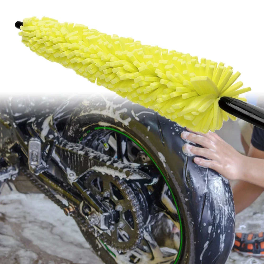 Cepillo de esponja para rueda de motocicleta, herramienta de limpieza automática con mango, accesorios para bicicleta de cross y Pit, 29cm