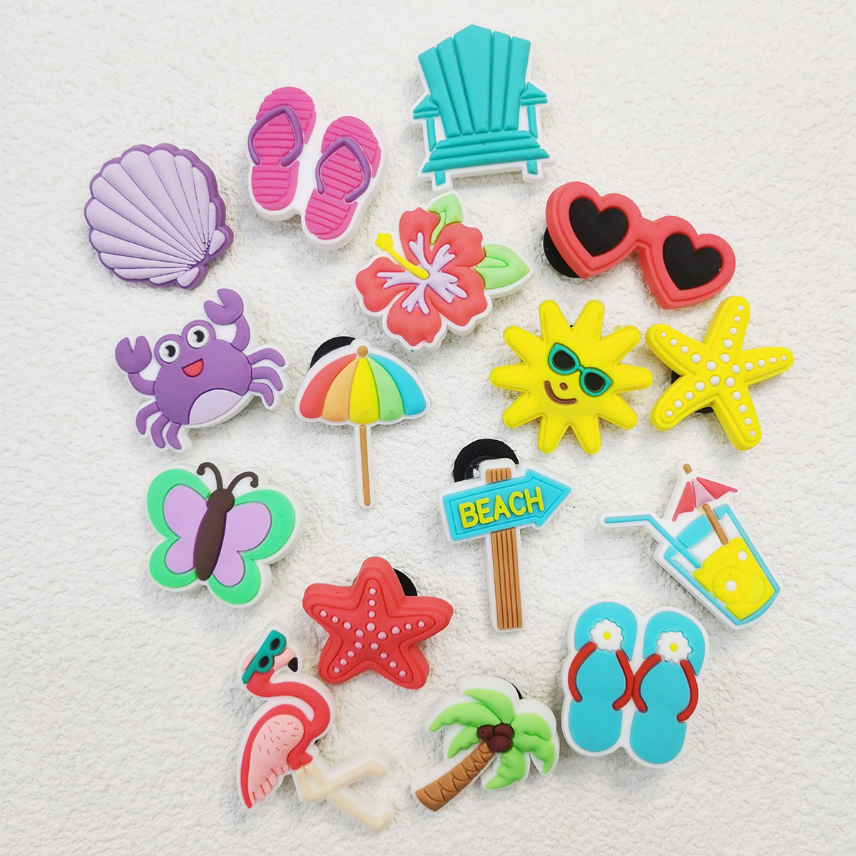 16 pçs praia férias série pvc sapato encantos diy decorações tamancos removíveis fivelas de sapato acessórios padrão engraçado clipes de sapato
