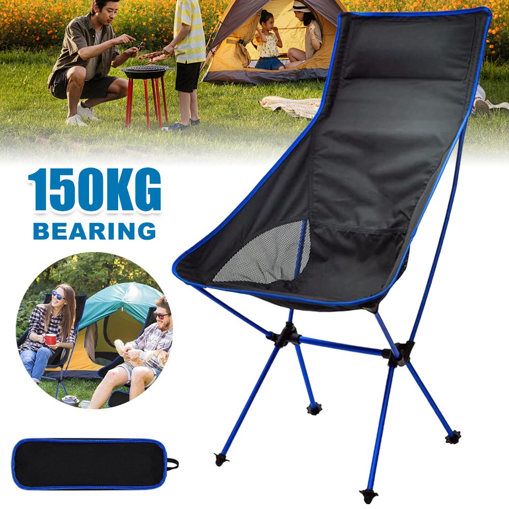 Tragbarer Campingstuhl, Kompakter, Ultraleichter Mondstuhl mit Hoher Rückenlehne und Tragetasche für Wanderungen, Festivals, Strand und Angeln