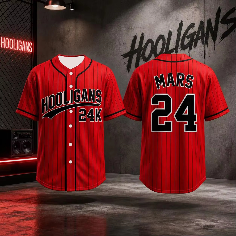 Camiseta de Béisbol Unisex 2026 Bruno Mars 24K Hooligans, Manga Corta, Estilo Hip Hop, para Fanáticos, Hombres, Mujeres, Niños y Adultos