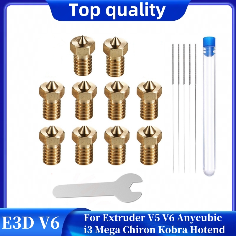 10Pcs V6 Nozzles Kit for E3D V5 V6 Hotend, 0.2/0.3/0.4/0.6mm Nozzle Set for ANYCUBIC I3 Mega A8 Prusa I3 MK3/MK3S 3D Printer