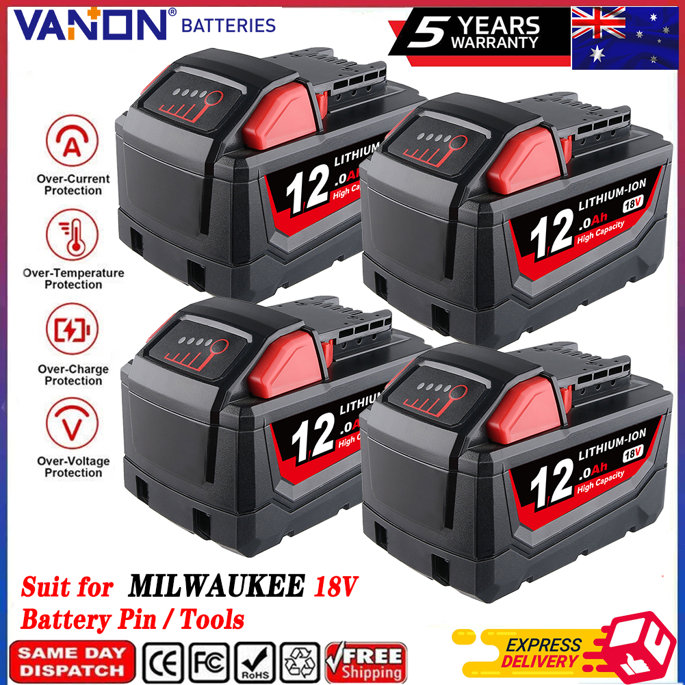 1/2/4 pezzi 12.0Ah M18 Sostituisci per Milwaukee 18V 48-11-1812 48-11-1820 Batteria al litio Pin compatibile con utensile elettrico a batteria da 18 Volt