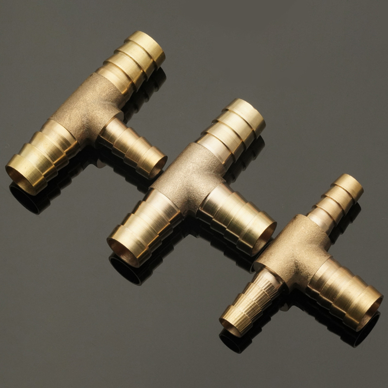 ทองเหลือง Splicer ท่อ T รูปร่าง TEE ท่อ Barb 4 6 8 10 12 16 มม.ทองแดง Barbed Connector Joint Air น้ําน้ํามันอะแดปเตอร์ Coupler
