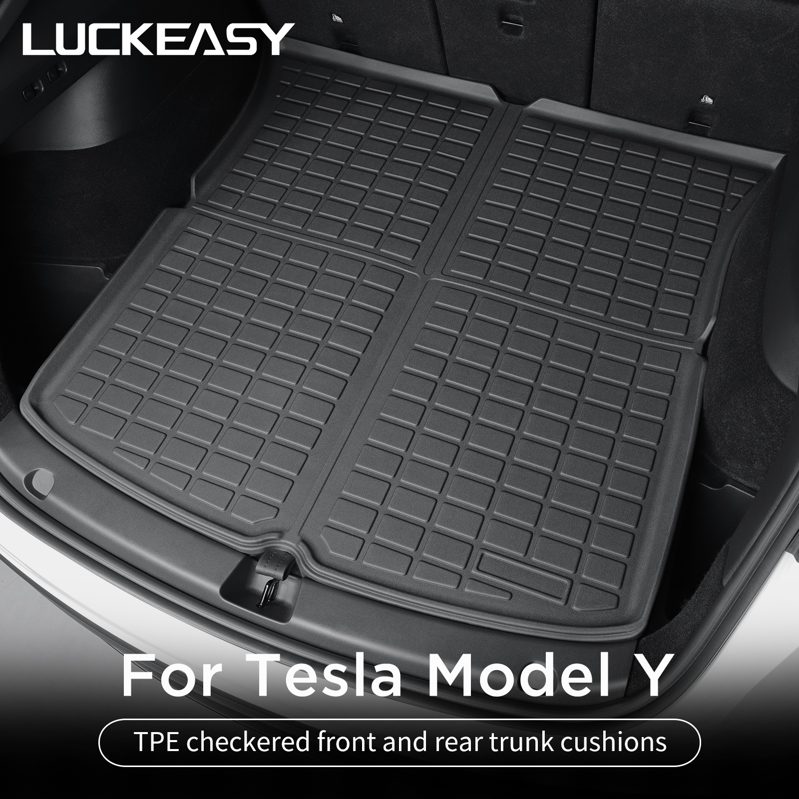 Коврик для багажника LUCKEASY для Tesla Model Y 2024, TPE, передний и задний, защитный коврик для салона автомобиля