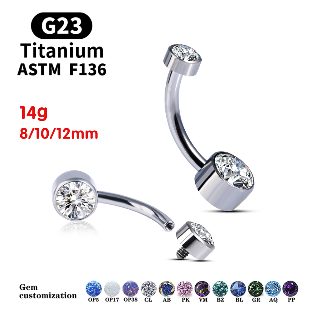 Anneaux de nombril en titane G23 de qualité supérieure avec pierres précieuses, bijoux de piercing corporel 14G, bijoux de piercing pour femmes, vente en gros