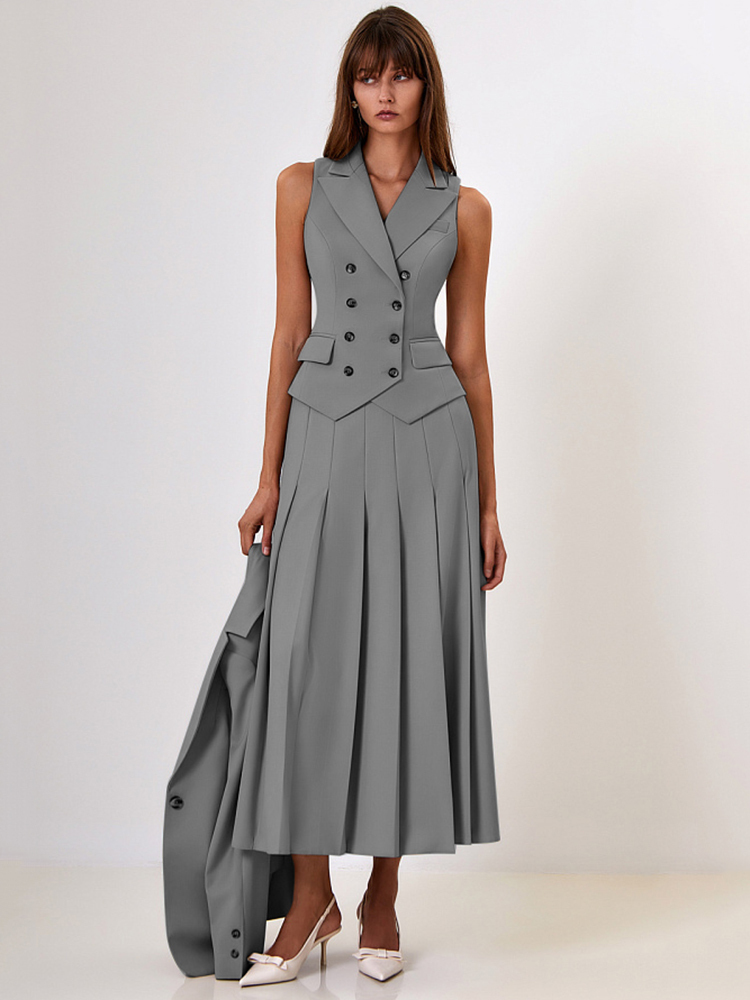 Mozision-Conjunto de dos piezas de otoño para mujer, chaleco cruzado y falda dividida, conjuntos a juego, Falda larga plisada a la moda, conjunto de dos piezas