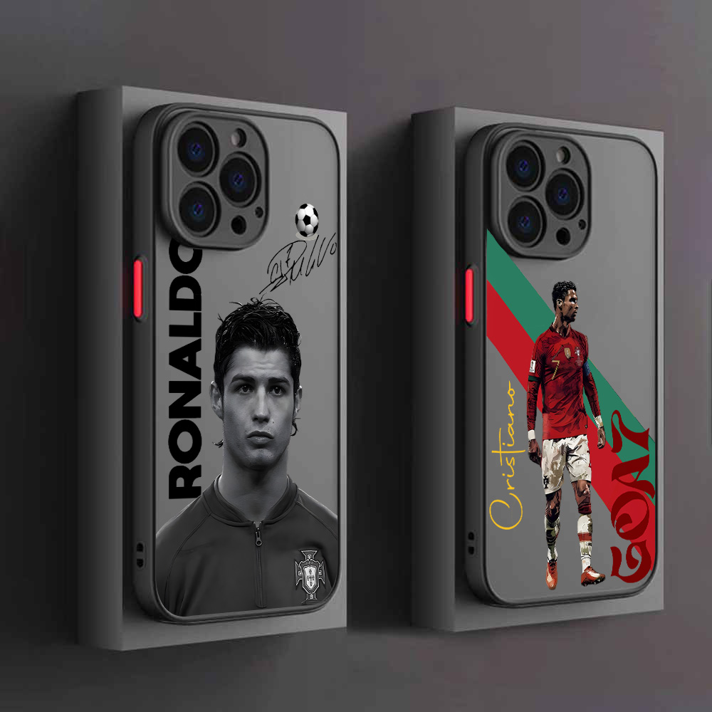 Capa de Celular Fosca Transparente de Jogadores Famosos de Futebol C-CR7 para iPhone 17 16e 16 15 14 13 12 11 Mini Pro Air Max X XR XSMax Plus