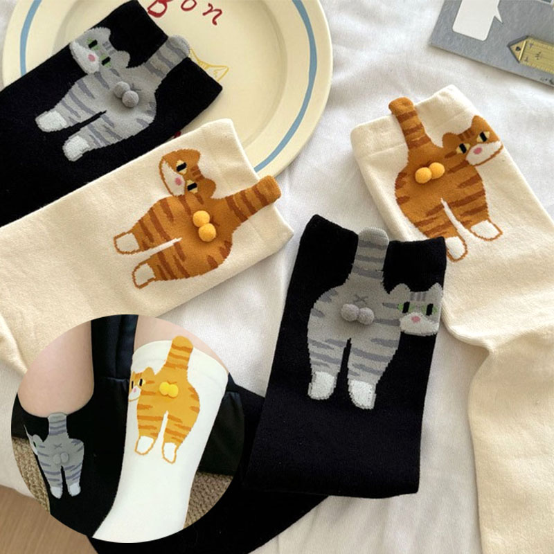 Cartoon Cute Cat Socks Creative Casual 3D Mid Socks  Weat Anti Odor Breathable Soft Socks Ankle Foot Cover Clothes Accessories