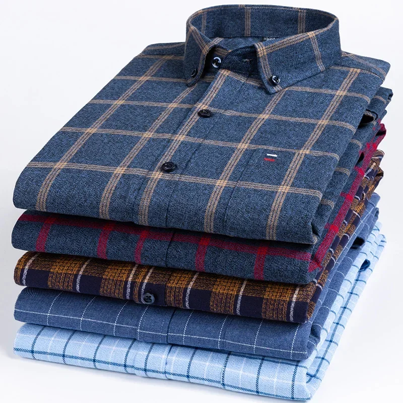 Chemise à carreaux en pur coton pour hommes, manches longues, coupe régulière, décontractée, surdimensionnée, loisirs, automne, chemisier masculin, nouvelle grande taille