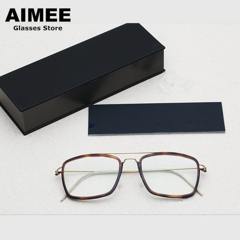 Dinamarca Brand Screwless Titanium Square Glasses Frame Homens Mulheres Ultraleve Double Beam Optical Eyeglasses Miopia Blue Light Lens