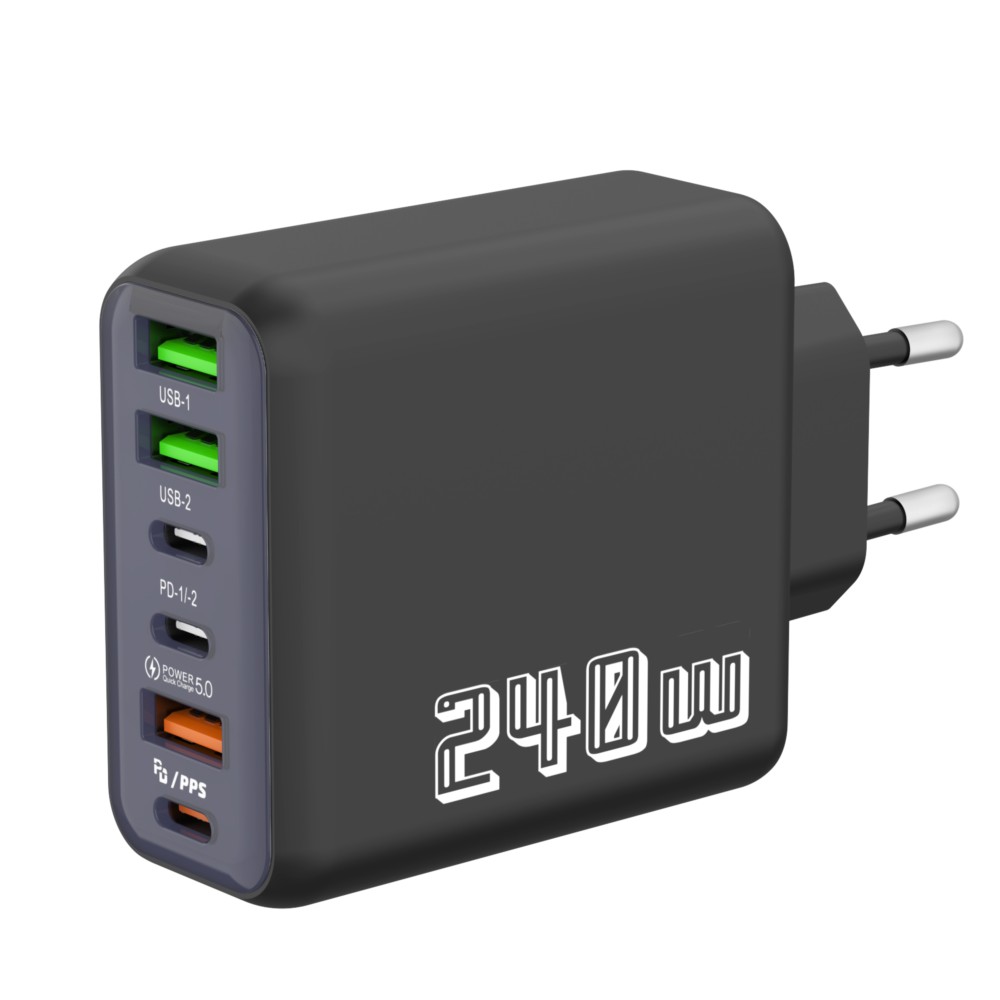 Ładowarka USB C 240W z 6 portami, super szybkie ładowanie PD3.0, ładowarka USB C do telefonów komórkowych iPhone 17 16 pro Samsung Xiaomi iPad