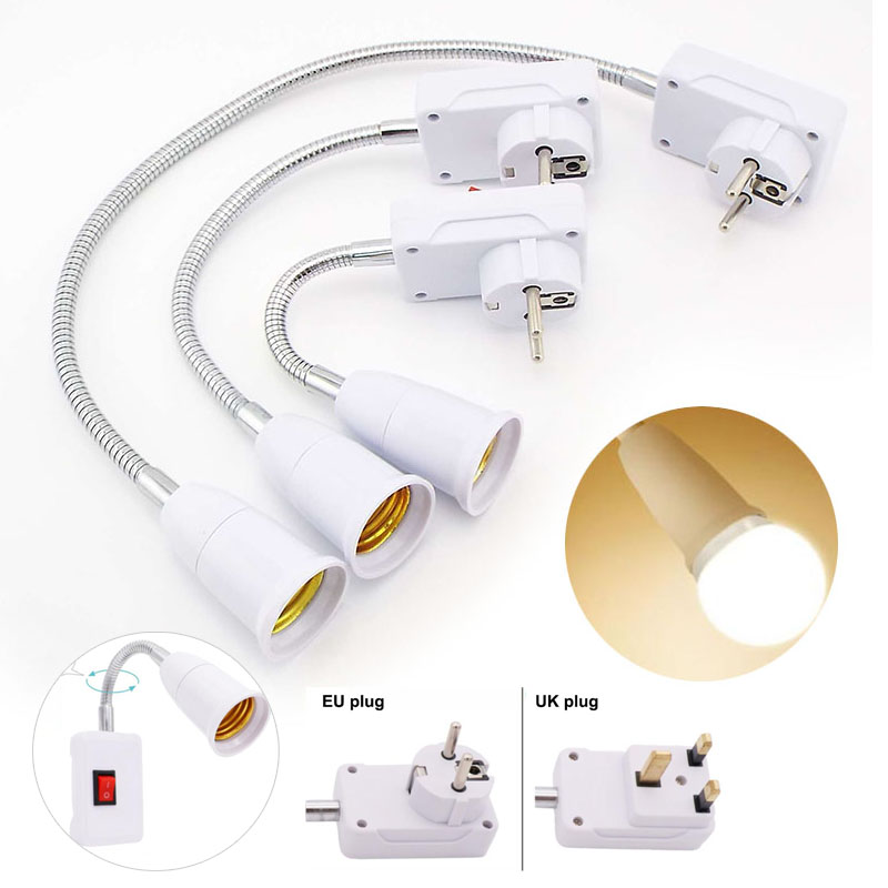 23cm 53cm EU UK Plug switch E27 Light Bulb Lamp base long power Holder socket Extension Converter Adapter Wall Lamp