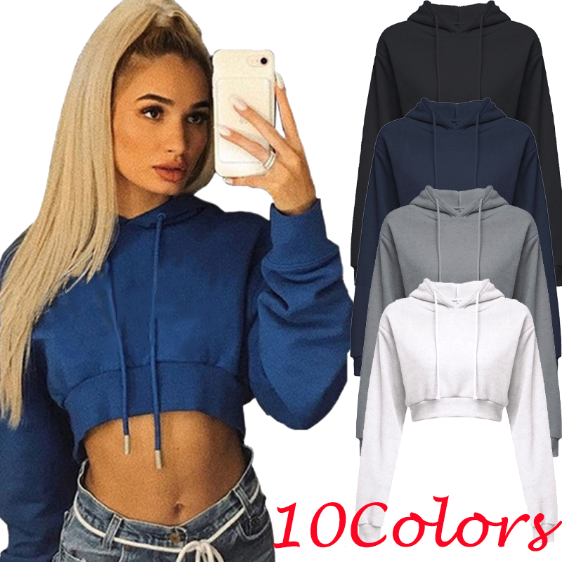 Top corto con capucha para mujer, sudadera corta informal de manga larga con capucha, suéteres cortos sexys