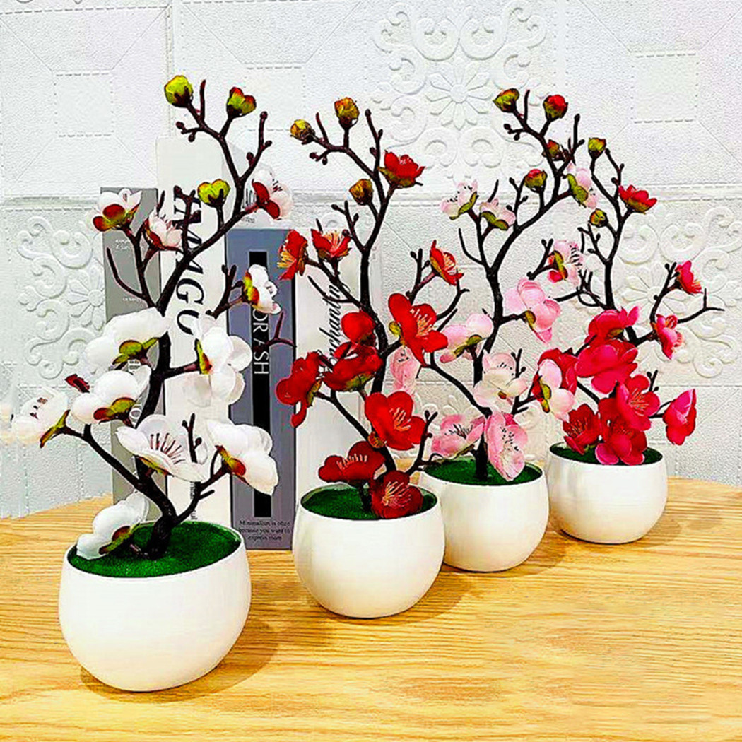 1 pçs bonsai flores de seda ameixa artificial vasos plantas flores simulação inverno ramo de ameixa bonsai casamento casa quarto decorar