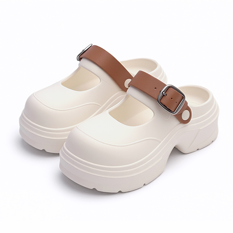 Damen Mary Jane EVA Plateau-Slipper, weiche, leichte Slip-On-Clogs mit PU-Schnallenriemen, lässige Sommersandalen