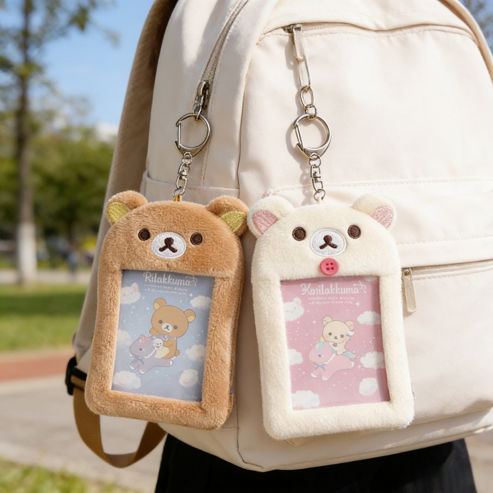 Мягкий плюшевый брелок-ключница Rilakkuma с защитным чехлом для карт и фотографий, мультяшный аниме-аксессуар для сумок, подарок