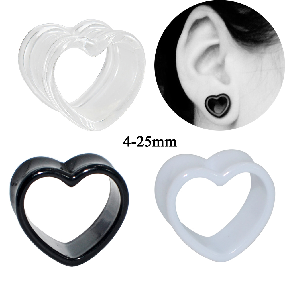 Acryl Liebe Schwarz Weiß Herzförmige Hohl Transparent Ohr Gauge Piercing Klar Ohr Tunnel Ohr Expander 4mm-25mm