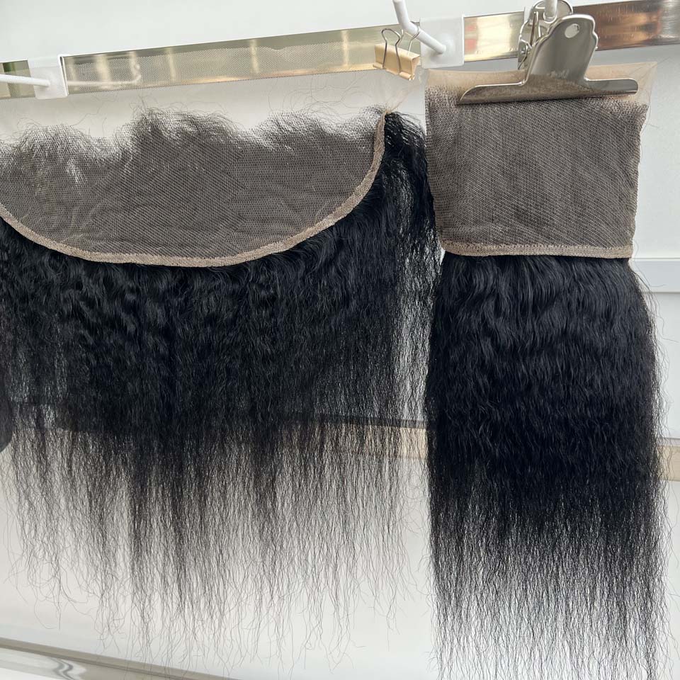 BINF HD 13x4 Lace Frontal Kinky Straight Pre Plucked 4x4 Swiss Full Closure Tylko Naturalna Czerń 100% Włosy Ludzkie Remy