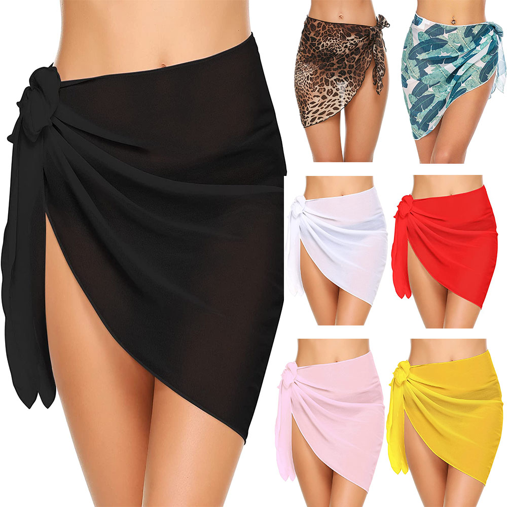 Pareo corto para mujer, traje de baño, pareo para Bikini de playa, Falda corta transparente, bufanda de gasa, cubre trajes de baño