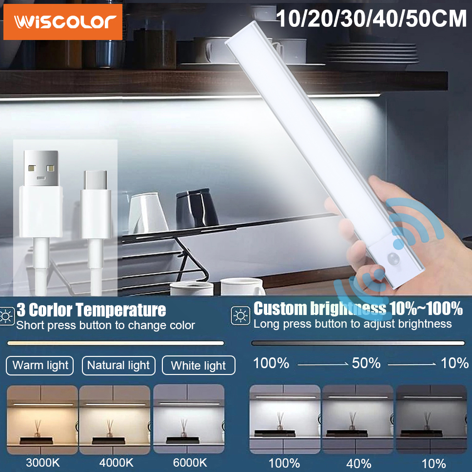 Kastverlichting Bewegingssensor LED Draadloos USB Onder ultradun nachtlampje voor keukenkast Slaapkamer Garderobe Binnenverlichting