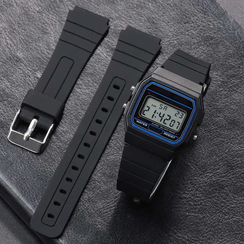 Correa de silicona para reloj Casio W800H, pulsera de goma negra de 18mm para SGW400 F91W F84 F105/108/A158/168 AE1200/1300