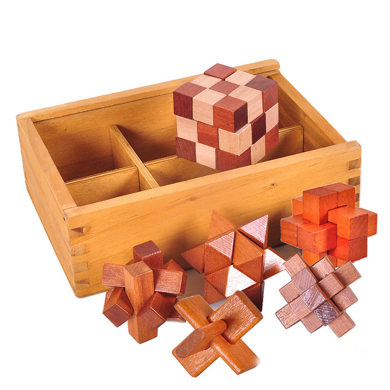 3D-Puzzles Spiel Kong Ming Lu Ban Lock Kinder Erwachsene IQ Brain Teaser Lernspielzeug Holz Entsperrspielzeug Set mit Box Kinder Geschenke