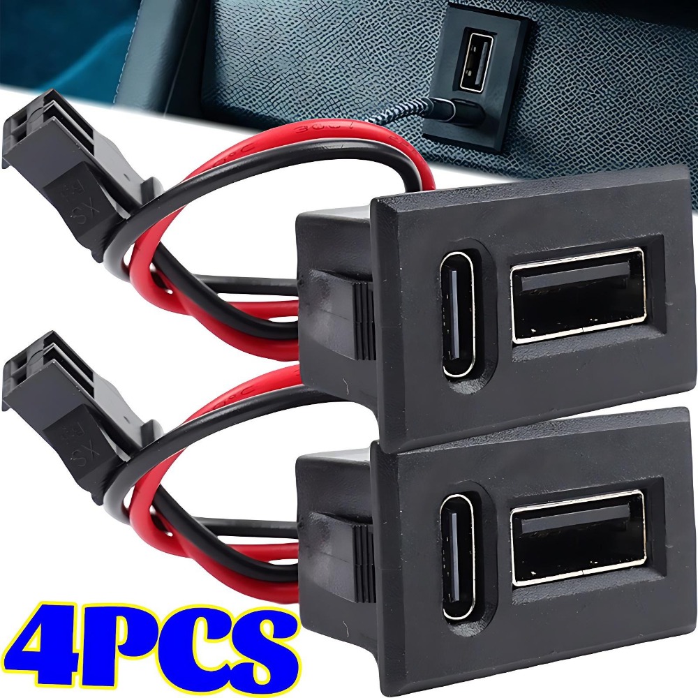Conector Hembra de Receptáculo USB Tipo C Dual, Montaje en Chasis, Adaptador de Carga de Energía de 2 Puertos para Tablero de Instrumentos de Automóvil, Kit de Piezas de Automóvil