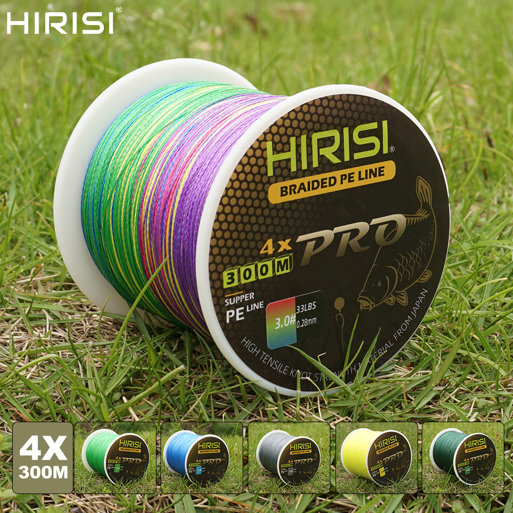 Hirisi ปลาคาร์พสายตกปลา 300M สายถัก PE 4 Strands 15-50LB Multifilament สายตกปลาเรียบอุปกรณ์ตกปลา