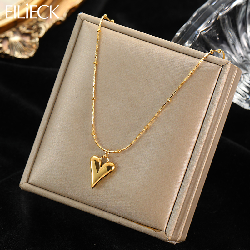 EILIECK 316L Edelstahl Herz Anhänger Kette Halskette für Frauen Stilvolle Trend Mädchen Halsband Schmuck Geschenke Wasserdicht