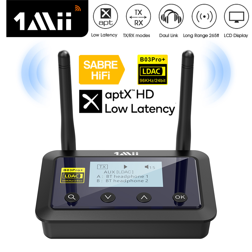 1Mii B03Pro+ Bluetooth 5.3 Transmitter Receiver Audio aptX LL HD CSR8675 HiFi LDAC Bluetooth Adapter for TV PC with LCD Screen #