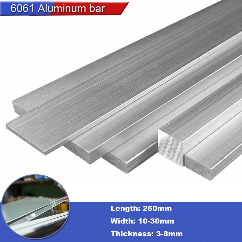 Barre plate rectangulaire en alliage d'aluminium 6061, épaisseur 3-8mm, plaque carrée, bande métallique, stock solide pour CNC, longueur 250mm, 1 pièce