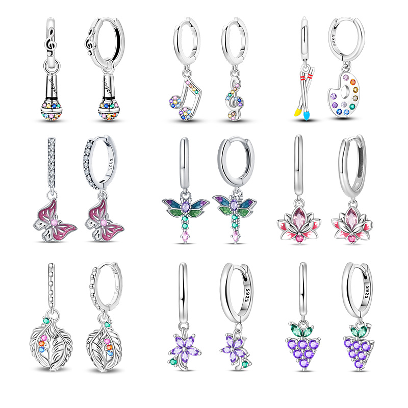 Pendientes de Plata de Ley 925 con Forma de Copa de Vino y Mariposa para Mujer, Pendientes Brillantes con Forma de Estrella para Boda, Compromiso, Regalo de Joyería