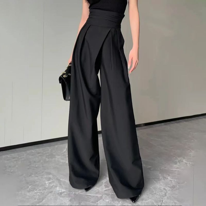 2024 design preto calças de perna larga feminino emagrecimento terno calça magia cintura alta solta reta caída esfregar calças casuais