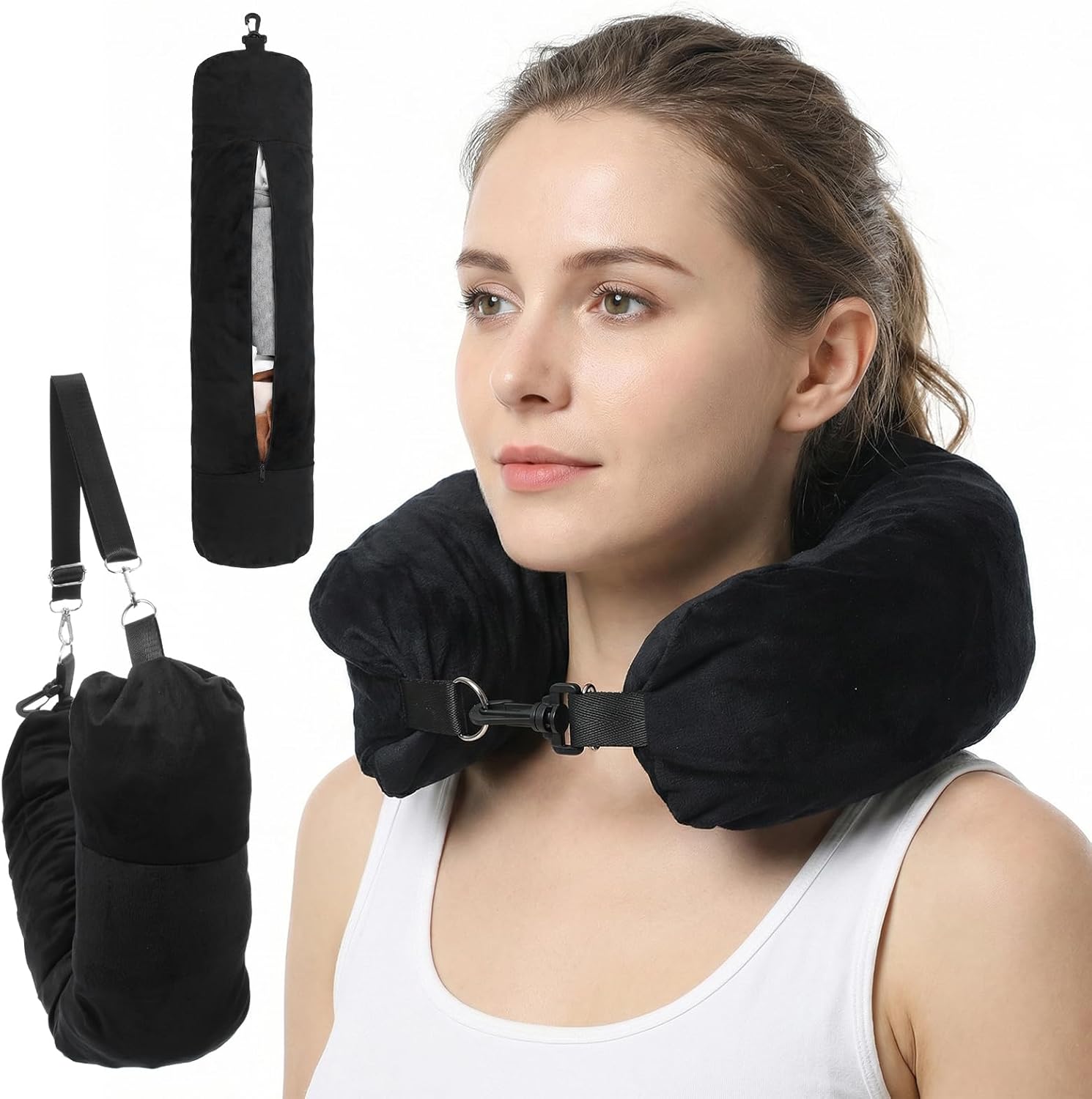Almofada de viagem recheável, pode conter roupas, armazenamento de fronhas, tecido Lycra, almofada portátil para viagem.
