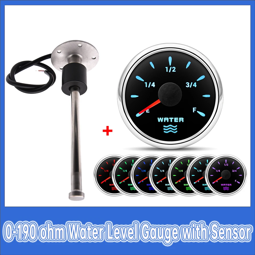 100mm-500mm Car Water Level Gauge Sensor+Water Level Indicator 7 Colors 0-190ohm Water Level Meter Digital Pointer Gauge