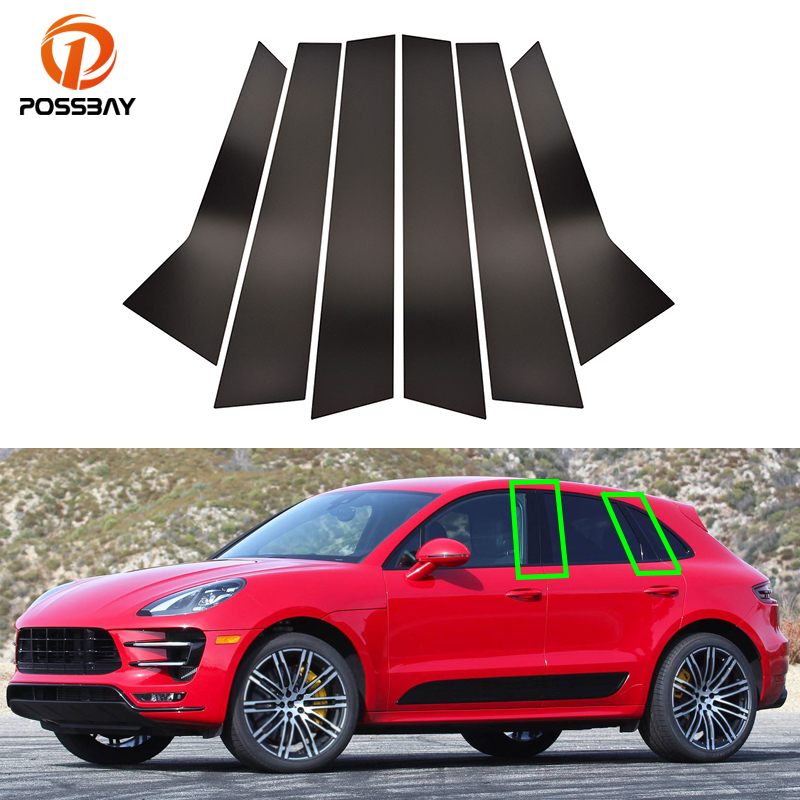 Conjunto de 6 peças de molduras para colunas de janela e porta, acabamento preto brilhante tipo piano, para Porsche Macan 2014-2022, acessórios exteriores automotivos.