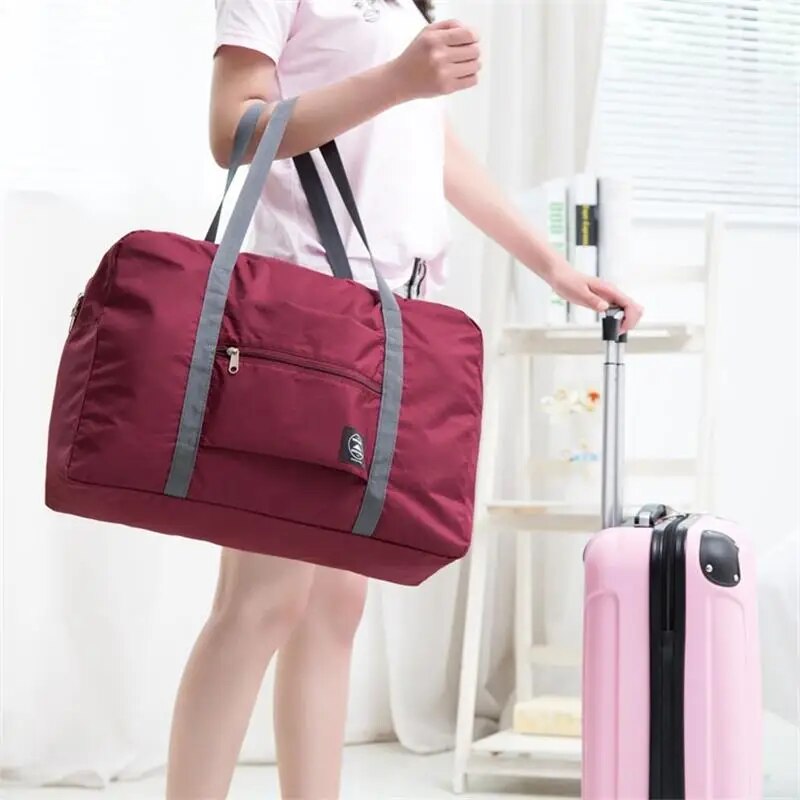 Bolsa de viaje plegable multifuncional, color rojo/azul marino/verde, equipaje de mano de un solo hombro, almacenamiento de equipaje de gran capacidad, resistente al agua, 1 ud.
