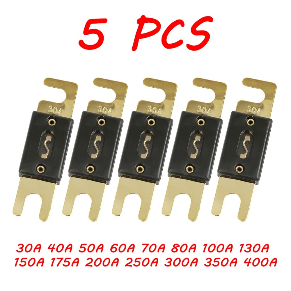 X Autohaux 5 uds fusibles ANL 30 40 50 60 70 80 100 130 150 175 200 250 300 350 400 para coches sistema de Audio amplificador fusible chapado en tono dorado