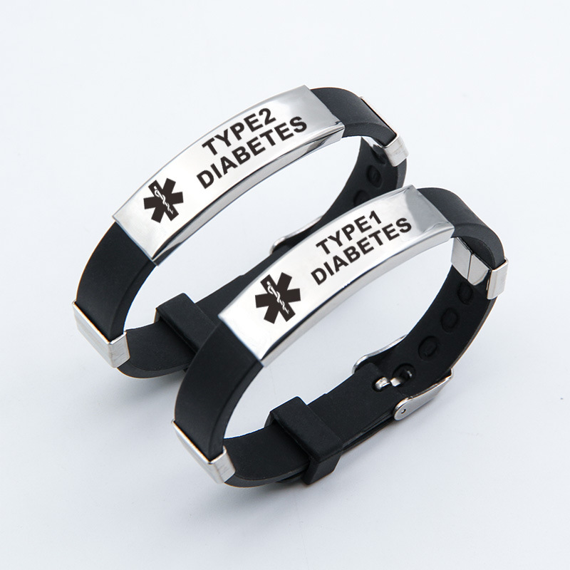 Pulseras de alerta médica grabables de acero inoxidable, pulsera de silicona para hombres y mujeres, epilepsia, alérgica de Alzheimer, joyería
