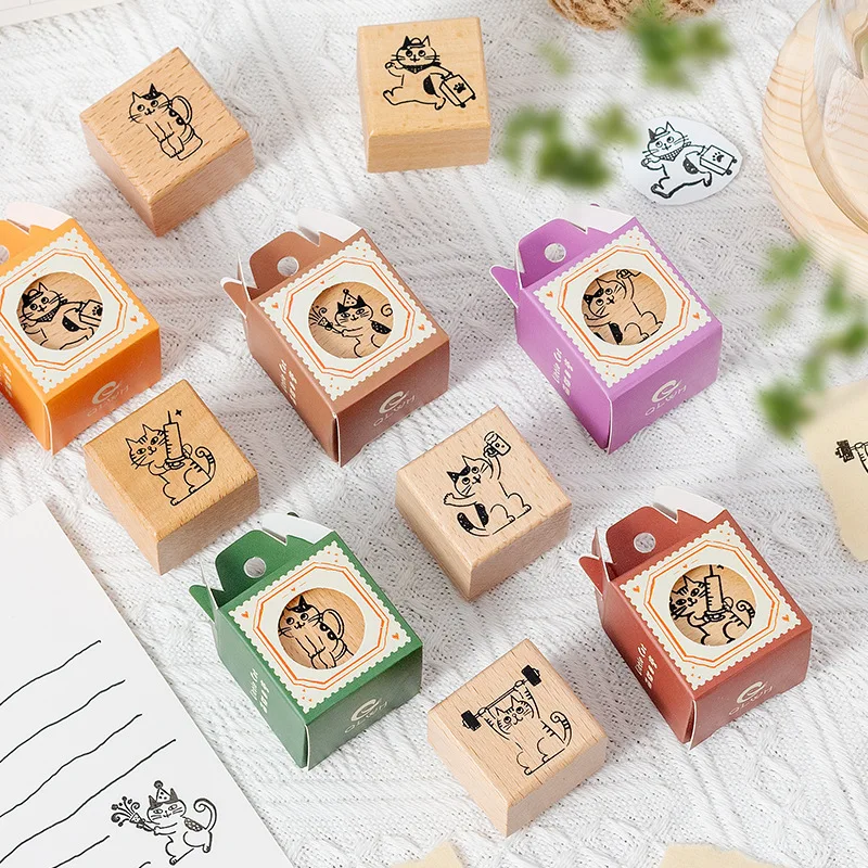 1Pc Cute Cat Daily Decoration Stamp Drewniane pieczątki gumowe do scrapbookingu Artykuły papiernicze Diy Albumy Podręcznik Craft Standard Seal