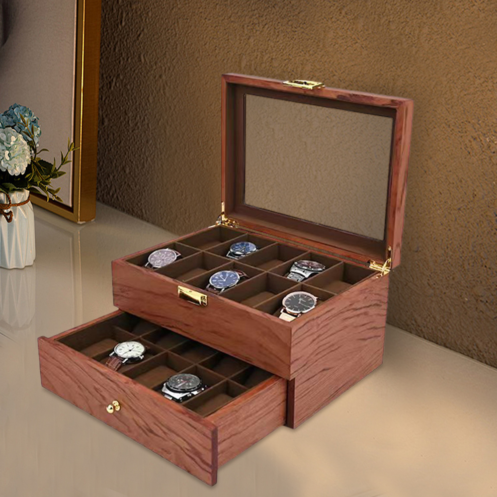 Scatola portaoggetti per espositori per gioielli e orologi in legno a 20 slot con cassetto