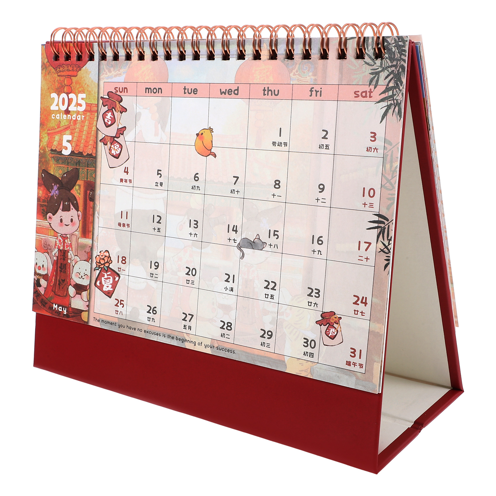 2025 Desk Calendar Chinese Style Creative Coil Themed Flip Office Accessory Cartoon Dekstop Monthly New Year Carlandar Lunar