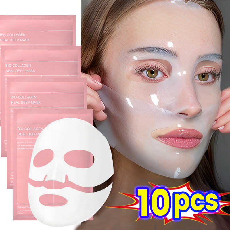 Mascarilla Facial de colágeno biológico, mascarilla hidratante profunda para reducir los poros, reafirmante, nutre, ilumina el cuidado de la piel Facial, 1/2/5/10 Uds.