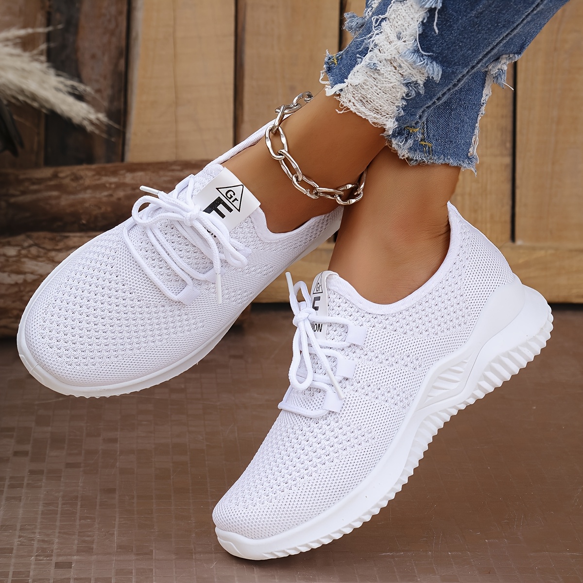 Damen Outdoor-Wanderschuhe Atmungsaktives Strick-Obermaterial Leichte Komfort-Slipper Rutschfeste Weiche Sohle Schuhe